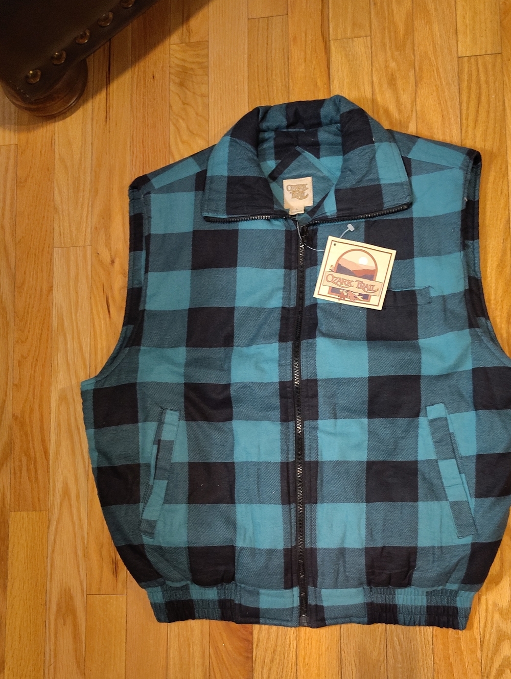 Ozark Trail Teal and Black Buffalo Plaid Quilted Vest